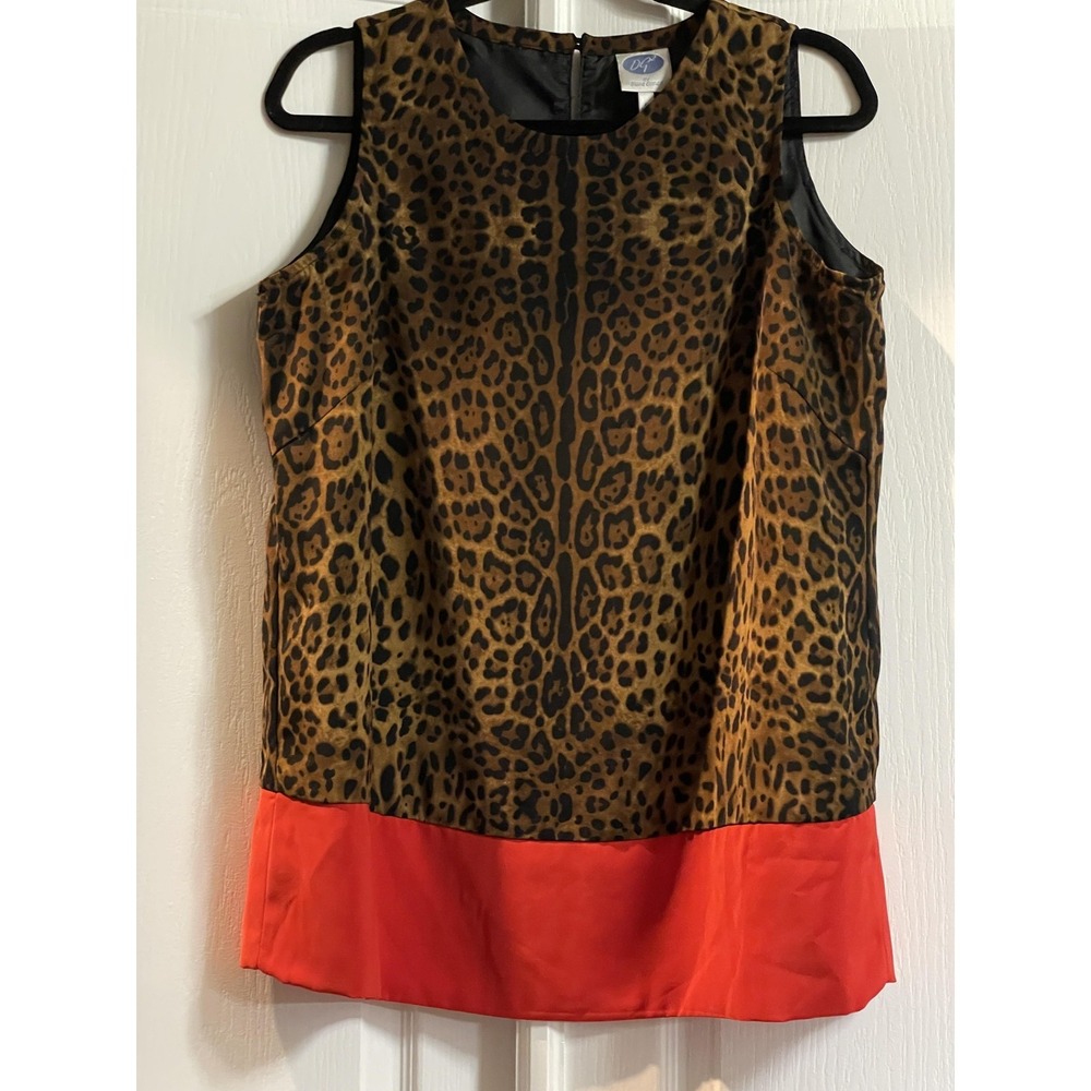 DG2 By Diane Gilman Blouse Womens L Multicolor Leopard Colorblock Sleeveless Top